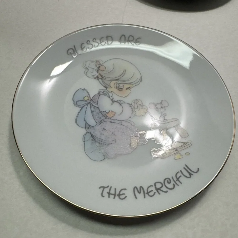 Set Of 4 Vintage 1999 Precious Moments Gold Trim Plates Enesco Blessed Are